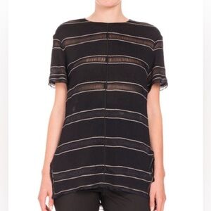 Proenza Schouler Tunic Top Tie Open Back Sheer Black Striped Shirt Size 4